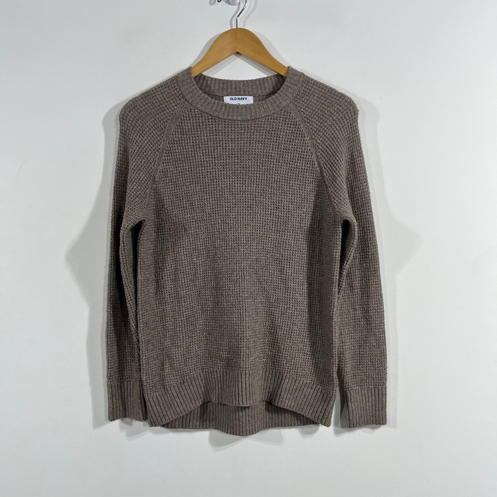 Old Navy Fisherman Parisian Waffle Knit Crew Neck Preppy Sweater Brown Womens XS